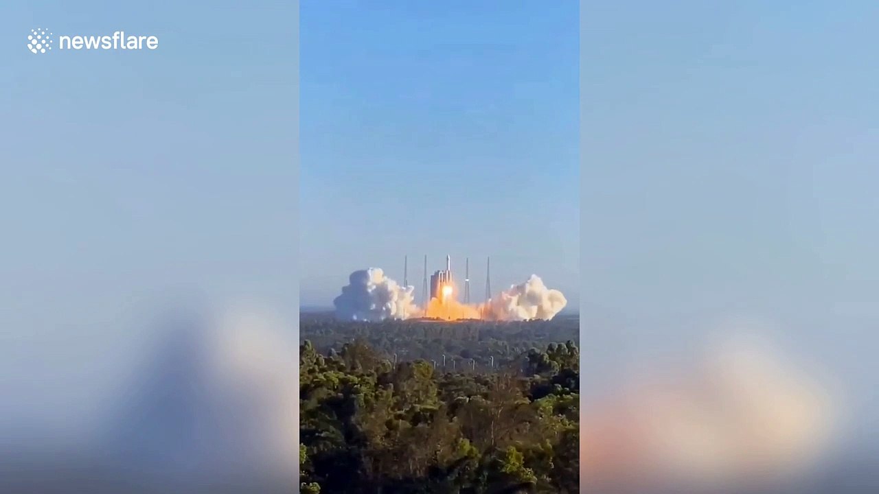 Spectacular moment China fires new space station rocket into space