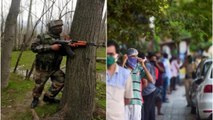 Most wanted Hizbul commander trapped in Kashmir encounter; Long queues outside liquor shops in Delhi; more