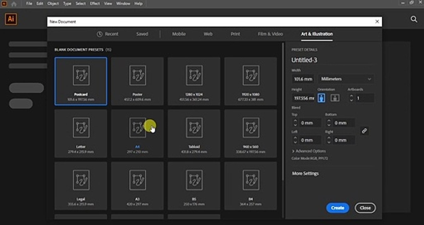 How to create a new document in Adobe Illustrator?