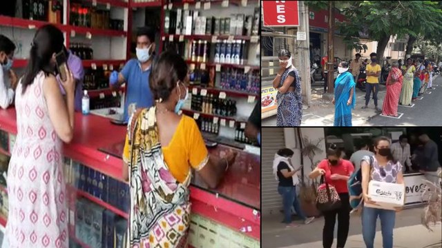 Women In Queue For Liquor In Hyderabad | Oneindia Telugu