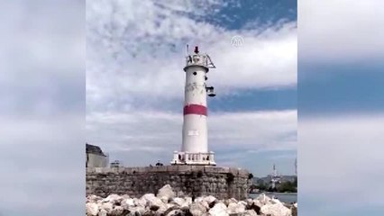 Kıyı Emniyeti bu kez, deniz fenerine takılan karabatağı kurtardı