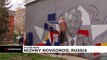 رسم نقاشی دیواری از کهنه سربازان روس به مناسبت سالگرد جنگ جهانی دوم