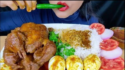 ASMR:EATING WHOLE CHICKEN CURRY AND EGGS WITH BASMATHI RICE*EATING SHOW*