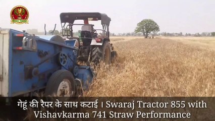 मजदूर व कम्बाईन न मिले तो गेहूं रैपर के साथ ही काट डाले। Swaraj 855 with Vishavkarma Straw Reaper