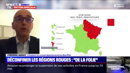"Nous ne sommes pas prêts à déconfiner le 11 mai." Le président du conseil départemental du Bas-Rhin affirme que déconfiner les régions rouges relève "de la folie"