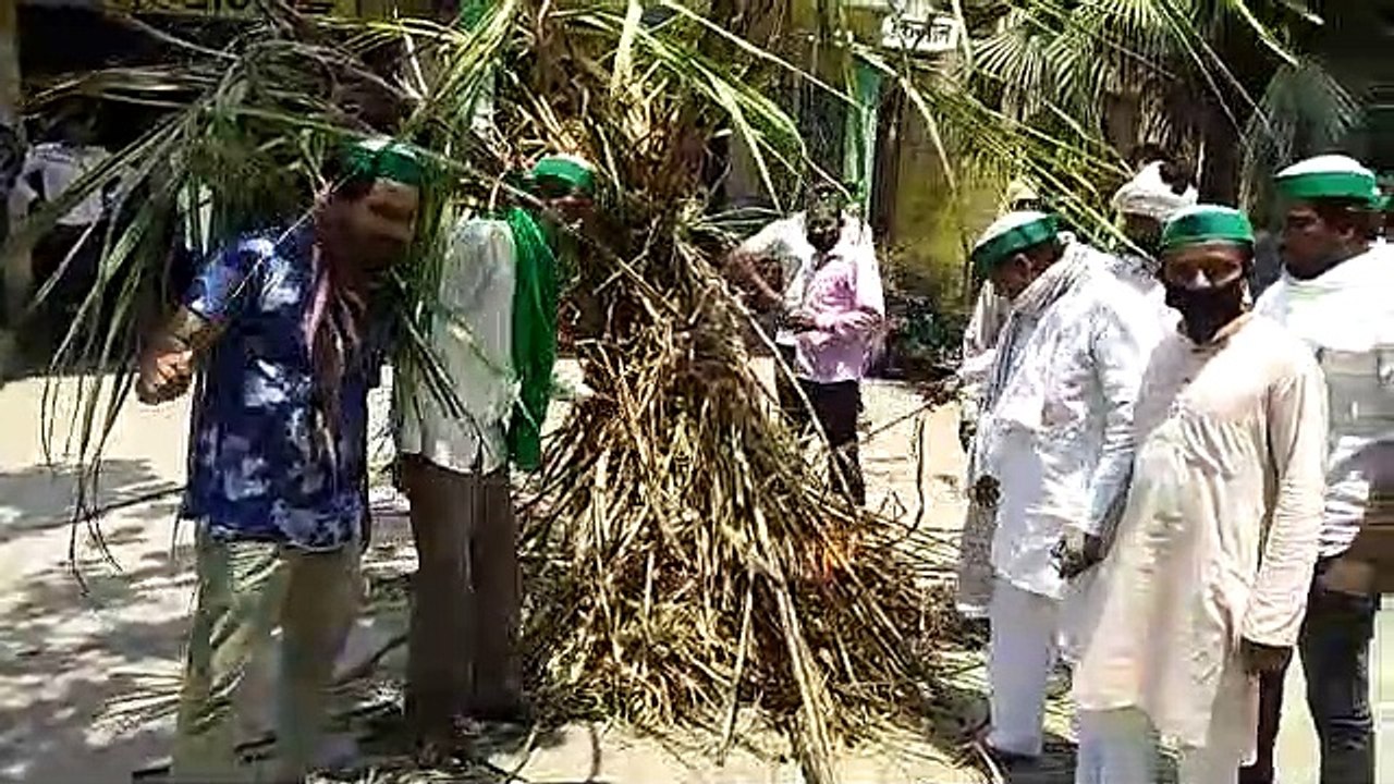 मुजफ्फरनगर : गन्ना पर्ची न मिलने से किसानों का हंगामा जलाई गन्ने की होली