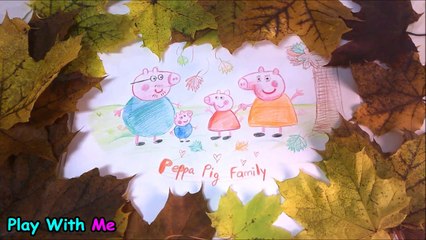 Coloring and Drawing Peppa Pig and the Family with Real Autumn Leaves