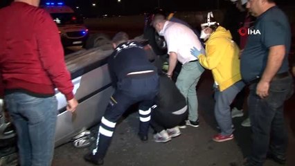 Sokağa çıkma kısıtlamasının başladığı ilk anlarda Haliç Köprüsü'nde bir otomobil takla attı