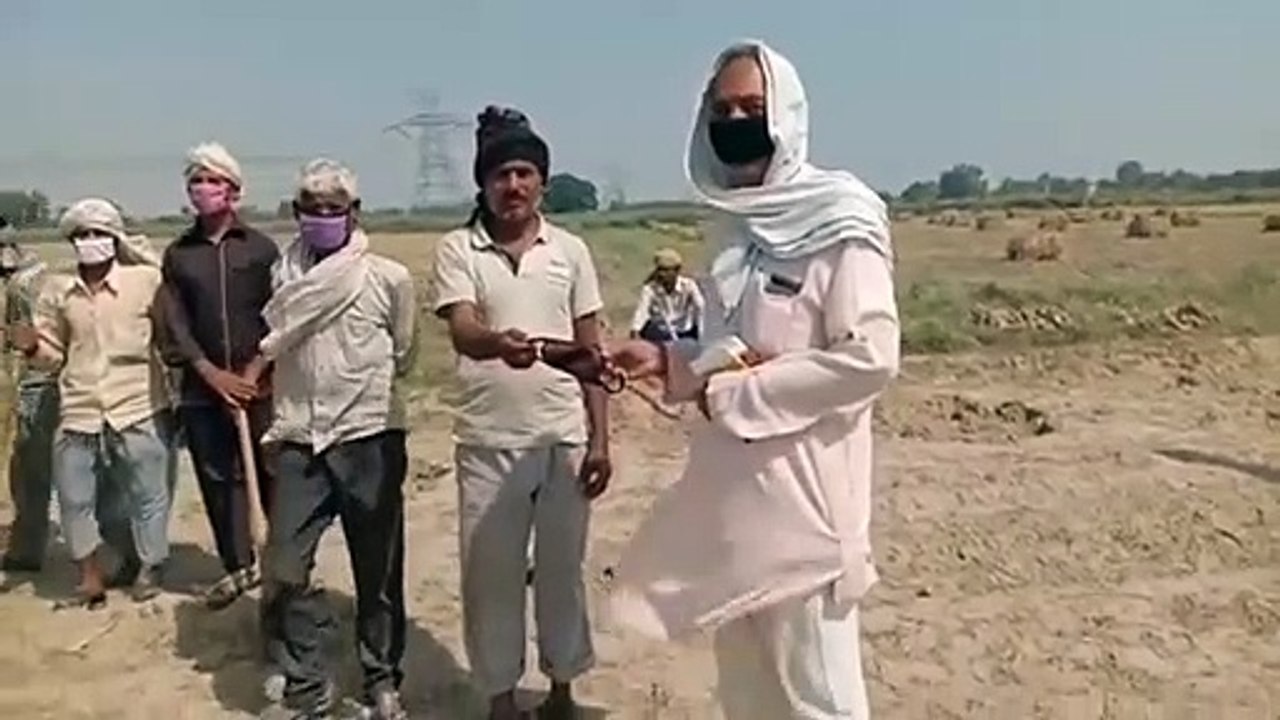 इटावा: मनरेगा पर कार्य कर रहे मजदूरों को ग्राम प्रधान द्वारा बांटे गए माक्स