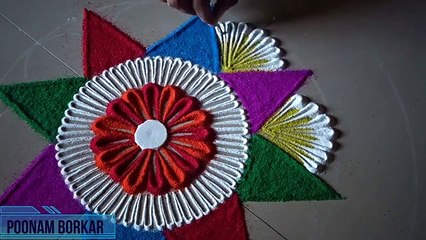 Big Colorful ,and unique, mandala kolam, for festivals,  Easy rangoli, by Poonam Borkar