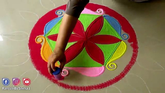 Big Multicolored ,Lotus Shaped, Rangoli For ,Diwali laxmi, pujan Dassera, Easy Rangoli ,By Sneha J