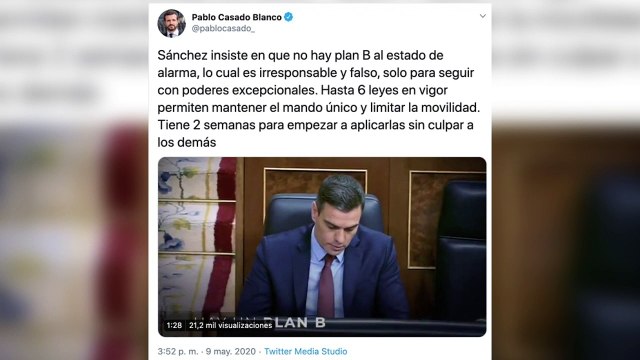 Casado acusa a Sánchez de querer seguir con poderes excepcionales prorrogando el estado de alarma