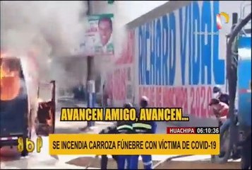 Carroza fúnebre que trasladaba a víctima de Covid-19 se incendió en Huachipa