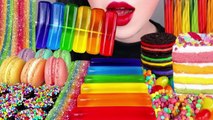 ASMR RAINBOW JELLY, CAKE, MACARON, ROPE GUMMY, JELLY NOODLES EATING MUKBANG