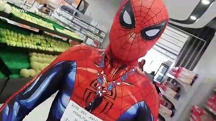 Spider-Man fanatic marks Mother's Day by wearing superhero costume to supermarket