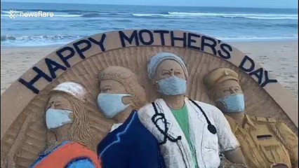Indian sand artist creates coronavirus Mother's Day sculpture