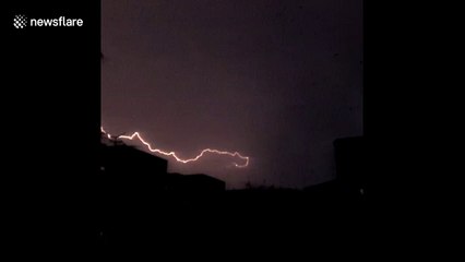 Spectacular lightning storm dazzles above French city of Rennes