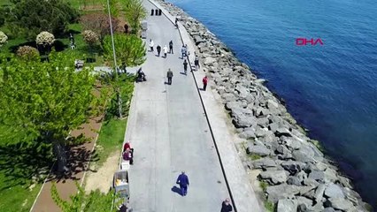 BAKIRKÖY SAHİLİNDEKİ 65 YAŞ ÜSTÜ HAVADAN GÖRÜNTÜLENDİ