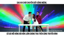 Sau khi chơi chuyền giấy bằng miệng, cô gái nổi hứng đòi hôn luôn chàng trai trên sóng truyền hình