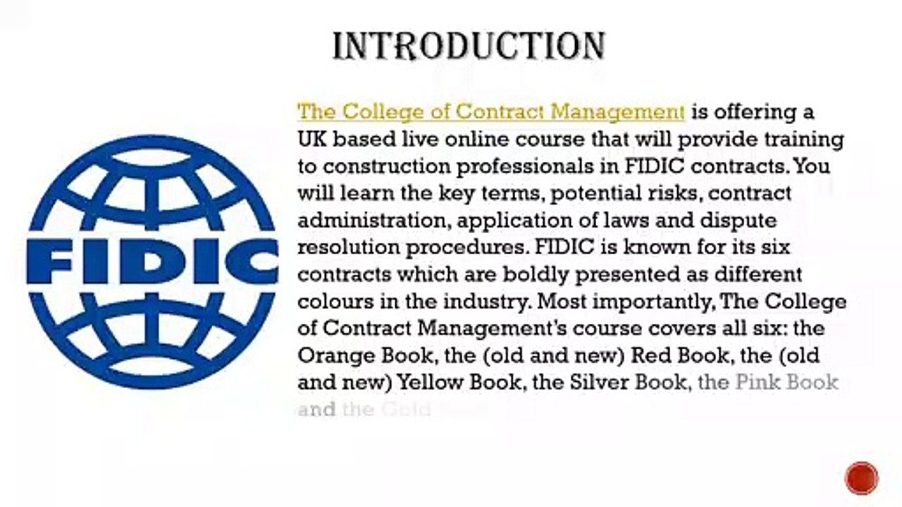 Fidic contract courses live online