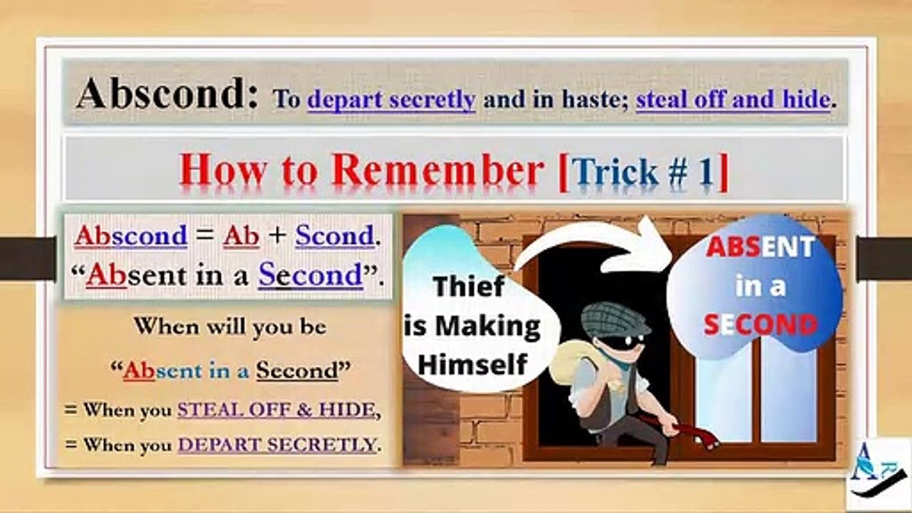Abscond: How to Remember English vocabulary with tricks mnemonics synonyms antonyms examples
