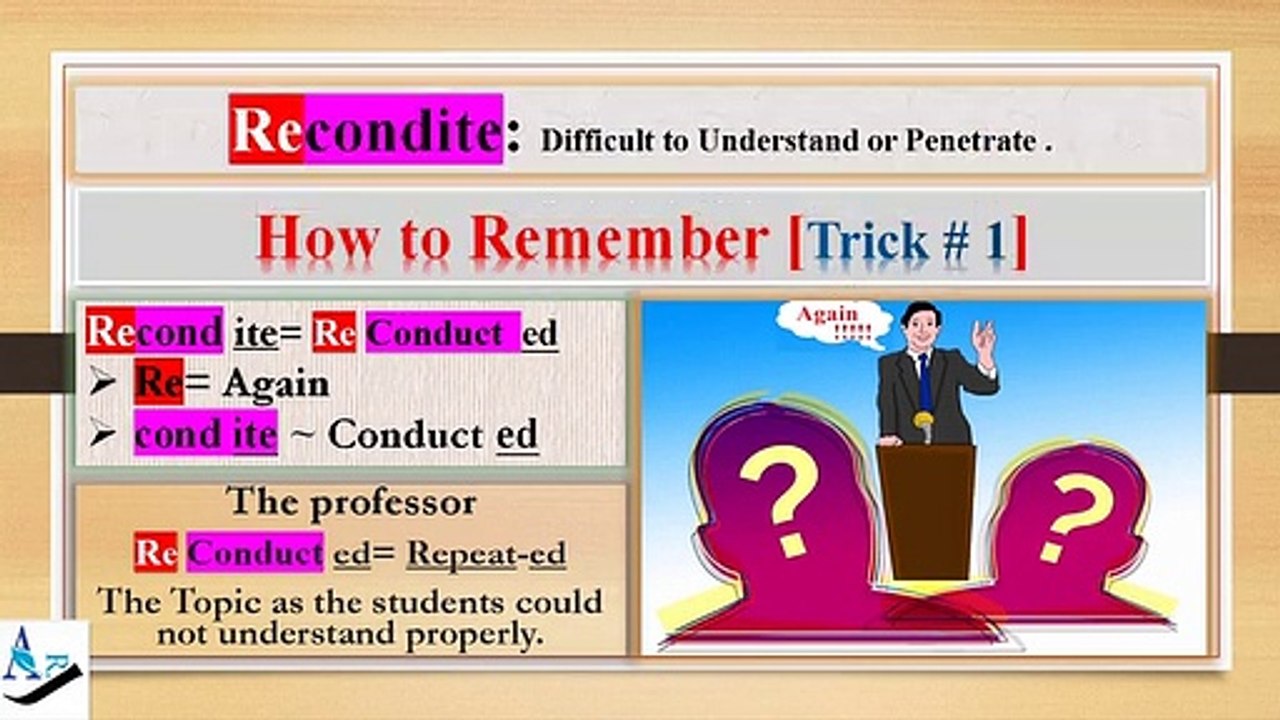 Recondite: How to Remember English vocabulary with tricks mnemonics synonyms antonyms examples