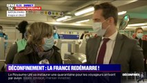 Déconfinement: le secrétait d'État chargé des Transports Jean-Baptiste Djebbari constate la reprise du métro place de la Nation