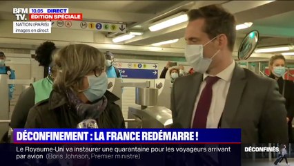 Déconfinement: le secrétait d'État chargé des Transports Jean-Baptiste Djebbari constate la reprise du métro place de la Nation
