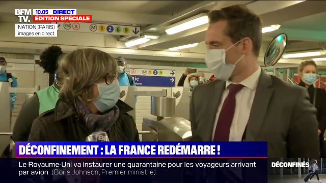 Déconfinement: le secrétait d'État chargé des Transports Jean-Baptiste Djebbari constate la reprise du métro place de la Nation