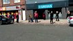Queues form outside Greggs, in The Nook, South Shields, as the bakery giant begins reopening stores on a trial basis.