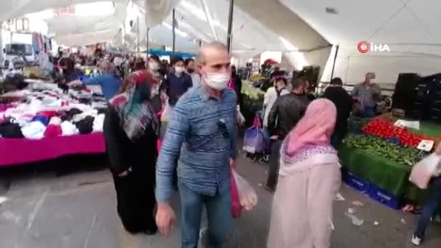 Semt pazarında korona virüse rağmen alışveriş yoğunluğu