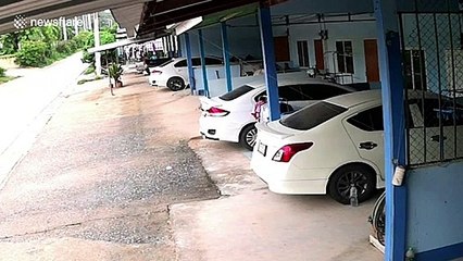 Out-of-control pickup truck smashes into cars parked outside Thailand homes