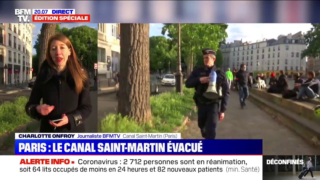 Des Parisiens se sont réunis au bord du canal Saint-Martin, sans respecter les gestes barrières, avant d'être évacués par la police