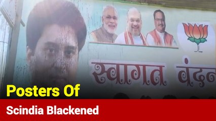 Ahead Of Bhopal Visit, 'Protesters' Blacken Scindia's Posters