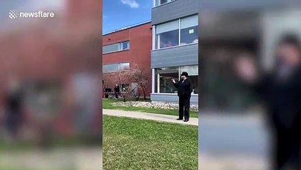 Volunteers dance for residents at homeless shelter in Canada during lockdown
