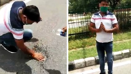 चंडीगढ़: शख्स ने सड़क पर थूका तो ट्रैफिक मार्शल ने हाथ से करवाया साफ, देखें वीडियो