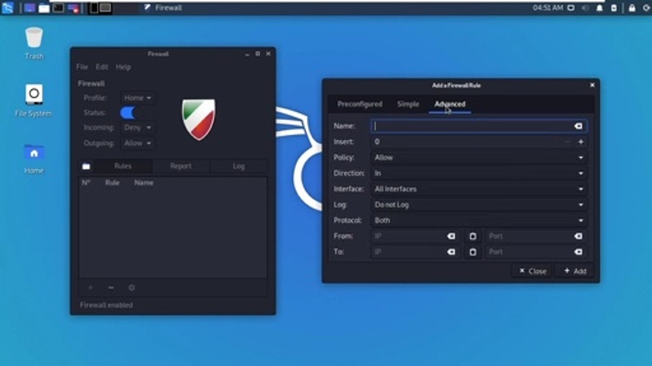 Install Firewall and open Ports in Kali Linux