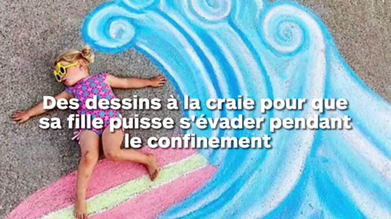 Elle réalise des dessins à la craie pour sa fille pendant le confinement