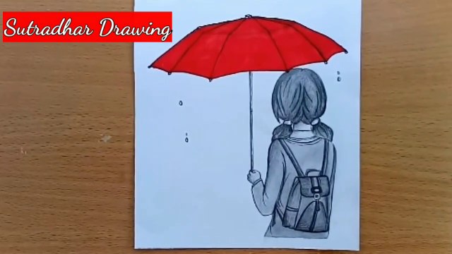 How to draw School going girl.Cute School Girl Easy drawing for beginners | How to draw a girl with a Umbrella and School bag | Easy way to draw a girl | Cómo dibujar a una niña con un paraguas y una mochila escolar | Manera fácil de dibujar una niña