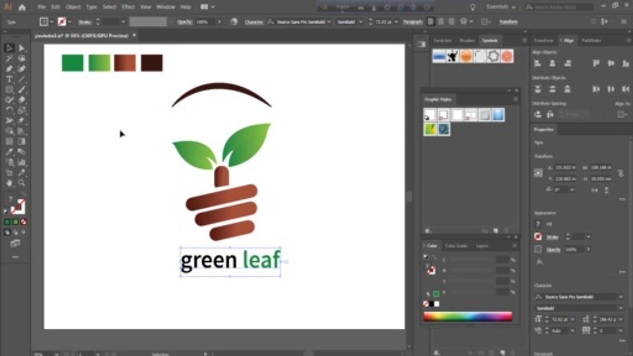 Green Leaf Vector Design in Adobe Illustrator