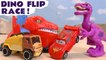 Hot Wheels Dinosaur Flip Race with Disney Pixar Cars McQueen and Funny Funlings with Marvel Avengers Superheroes in this Family Friendly Full Episode English Toy Story for Kids