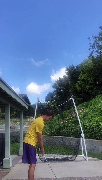 Golf Swing Leaves Net Post in Pieces