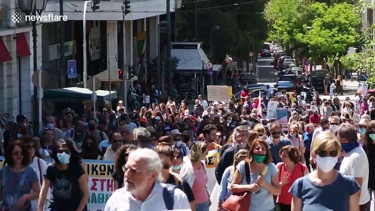 Scuffles erupt outside Greek parliament during education reform protest in Athens