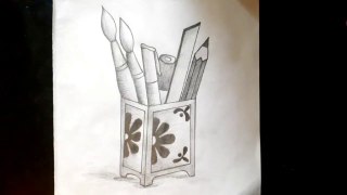 How to sketch Pen Holder step by step || drawing pen holder