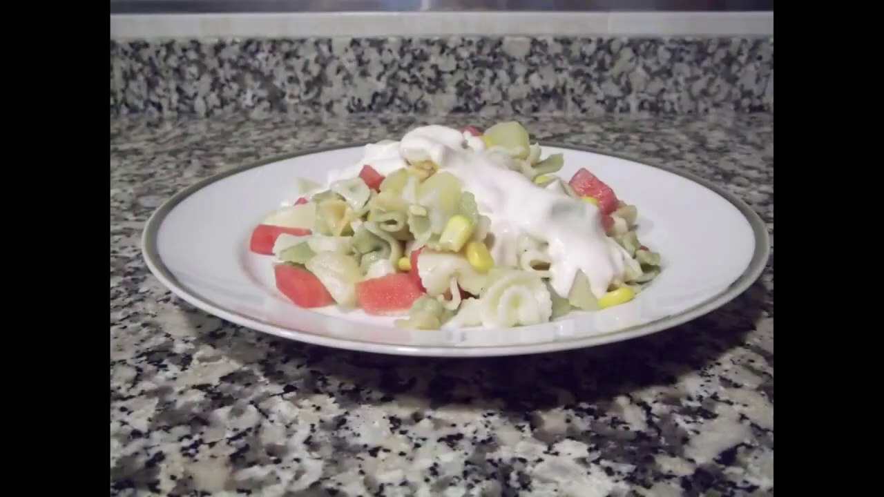 Pasta salad with pineapple and watermelon