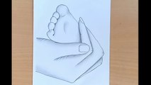 How to draw a baby leg in her mother hands | Mother's day drawing |  Comment des