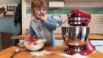 Cute three-year-old chef Susie bakes soft pretzels for all the people staying at home