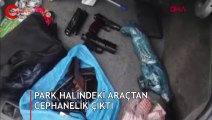 İstanbul'da park halindeki araçtan 2 ruhsatsız tabanca, 10 şarjör, 1000 mermi, 2 susturucu, otomatik tüfek ve sis bombası çıktı