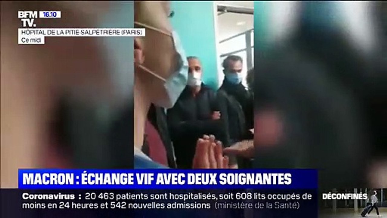 Emmanuel Macron interpellé par deux soignantes lors de son déplacement à la Pitié Salpêtrière: "On est désespérées, on ne croit plus en vous" - VIDEO