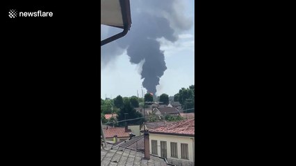 Large plume of smoke seen rising from fire after explosion at chemical plant in Venice